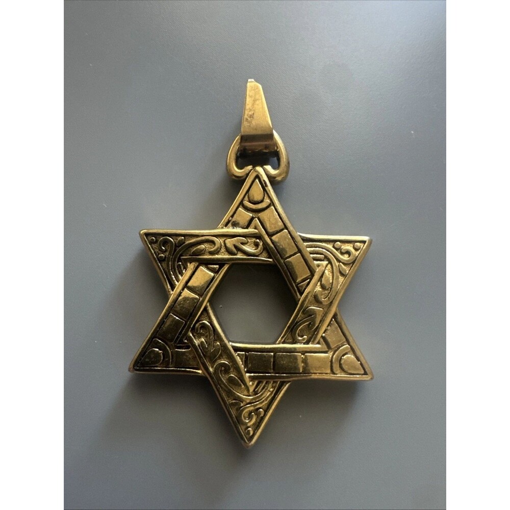 Stainless Steel Hebrew Jewish Israel Star of David Necklace Bar Mitzvah Gold